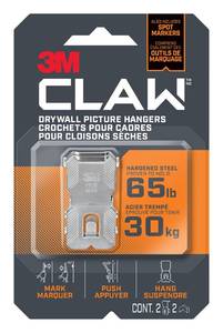 lot 3277 image: 3M Claw Drywall Picture Hanger with Spot Markers 3PH65M-2EF, Holds 65 lbs (29 kg), 2 Hangers&nbsp
