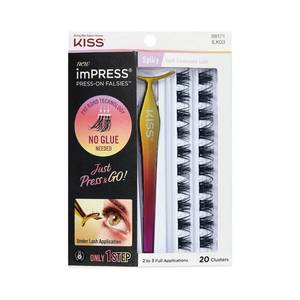 lot 3279 image: KISS imPRESS Falsies Press On Self Adhesive Eyelashes, 12mm-14mm Glam Volume Press On Lashes, Black, No Glue Needed, Invisible Band, 20 Lash Clusters &amp Non-Stick Applicator - Spiky&nbsp&nbsp