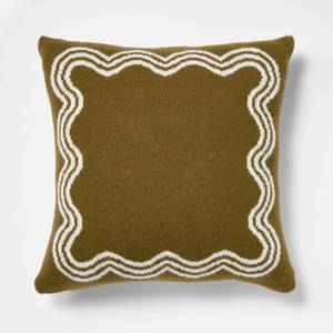 lot 4002 image: 24x24 Jacquard Knit Pillow with Scallop Pattern Dark Olive - Threshold designed with Studio McGee - Retail $36