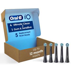 lot 4031 image: Oral-B iO Ultimate Clean Replacement Brush Heads, 5 Count, 4 Ultimate Clean  1 Gum & Sensitive Black - Retail $51