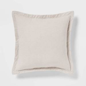 lot 4049 image: Euro Cotton Linen Blend Chambray Decorative Throw Pillow Natural - Threshold Indoor Square Pillow, Zipper Closure, OEKO-TEX Certified - Retail $35