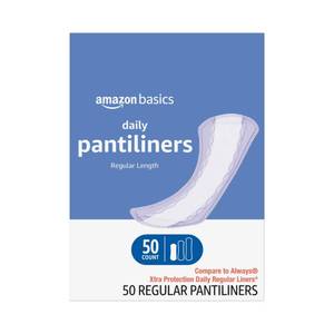 lot 4067 image: Amazon Basics Daily Pantiliner, Regular Length, Thin Absorbent Feminine Pads for Women, Unscented, 50 Count (Previously Solimo)