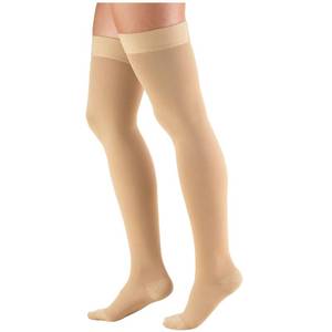 lot 4070 image: Truform 15-20 mmHg Compression Stockings for Men and Women, Thigh High Length, Dot Top, Closed Toe, Beige, 2X-Large&nbsp