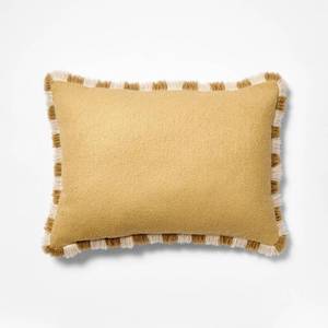 lot 4081 image: 14x20 Sold Texture Lumbar Throw Pillow with Stripe Fringe Tan - Threshold designed with Studio McGee&nbsp