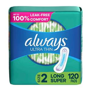 lot 4089 image: Always Ultra Thin Feminine Pads without Wings for Women, Size 2, Long Super Absorbency, Unscented, 40 Count (Packaging May Vary)&nbsp