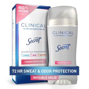 lot 4091 image: Secret Clinical Strength Antiperspirant Deodorant for Women, 100hr Sweat &amp Odor Protection, 3X Stress Protection with Hyaluronic Acid, PH Balanced, Invisible Solid, Powder Protection Scent, 2.6 oz&nbsp&nbsp
