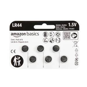 lot 4103 image: Amazon Basics 6-Pack LR44 Alkaline Button Coin Cell Battery, 1.5 Volt, Long Lasting Power, Mercury-Free&nbsp