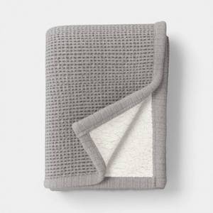 lot 4116 image: Chenille Knit Throw Blanket with Faux Shearling Reverse Gray - Threshold&nbsp
