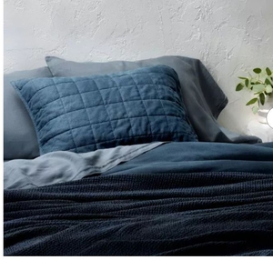 lot 4128 image: King Heavyweight Linen Blend Quilt Sham Dark Mineral Blue - Casaluna - Retail $44