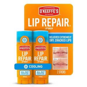 lot 4135 image: OKeeffes Lip Repair Lip Balm With Cooling Relief for Dry, Cracked Lips - Stick (Twin Pack) - Moisturizer for Extremely Cracked, Dry Lips&nbsp