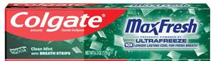 lot 4161 image: Colgate MaxFresh Clean Mint Toothpaste Pack, Fresh Breath Toothpaste with Fluoride and Hundreds of Mini Breath Strips, Leaves Mouth Feeling Refreshed for Hours, 6.3 oz&nbsp