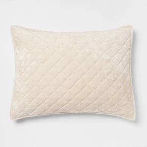 lot 4227 image: Standard Luxe Diamond Stitch Velvet Quilt Sham Khaki - Threshold OEKO-TEX Certified, Machine Washable, No Flange&nbsp
