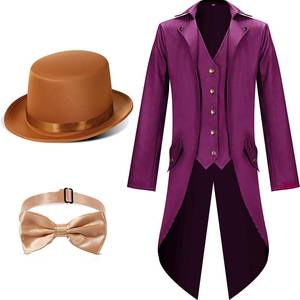 lot 4246 image: Geyoga Halloween Mens Steampunk Vintage Tailcoat Jacket Costumes Medieval Gothic Uniform and Hat Bow Tie (Purple,Large) - Retail $40