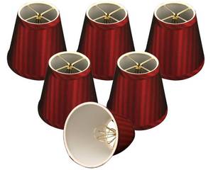 lot 4251 image: Royal Designs CS-1010-5-BURST-6 Clip On Empire Chandelier Lamp Shade, 3 x 5 x 4.5, Burgundy Stripe, Set of 6 - Retail $59