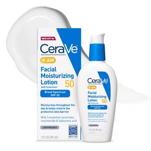 lot 4293 image: CeraVe AM Facial Moisturizing Lotion SPF 50, Face Moisturizer with SPF, Hyaluronic Acid, Niacinamide &amp Ceramides, Non-Greasy, Blends Seamlessly With No White Cast, Non Comedogenic Sunscreen, 3 Oz&nbsp