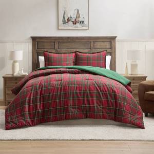 lot 4354 image: Hallmark Queen Flannel Plaid Comforter Set Red - Retail $70