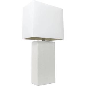 Elegant Designs LT1025-WHT Modern Leather Table Lamp with White Fabric Shade, White - Retail: $63