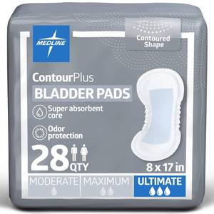 lot 4419 image: Medline ContourPlus Bladder Control Pads, Ultimate Absorbency, 8 x 17 Inches, Bag of 28&nbsp