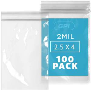lot 4439 image: GPI - 2.5 x 4 Small Zip Bags, Clear Plastic Reclosable Jewelry Bags, 2.5 Mil Thick, with Resealable Zip Top Lock for Jewelry, Pills, Meds, Powders, Beads, Seeds, Candy, etc. - 100 Pack&nbsp
