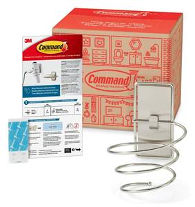 lot 4448 image: Command Hair Dryer Holder, Satin Nickel, 1 Dryer Holder, 2 Water Resistant Strips, Damage-Free Bathroom Organization and Decor