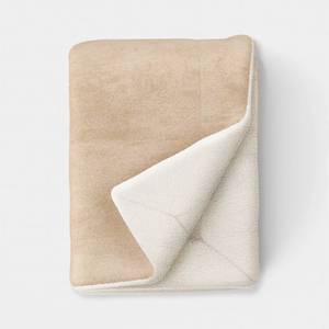 lot 4452 image: Solid Plush Throw Blanket with Faux Shearling Reverse Khaki - Threshold&nbsp