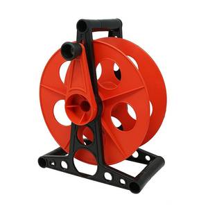 lot 4458 image: Woods Extension Cord Storage Reel - Holds Up to 150 Feet of 163 or 125 Feet of 143 Gauge Cord - Tangle-Free Design for Indoor or Outdoor Use - Side-Mounted Crank - Red &amp Black&nbsp