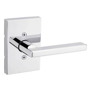 lot 4462 image: Kwikset Halifax Dummy Rectangle Door Handle, Single Sided Lever for Closets, French Double Doors, and Pantry, Polished Chrom Non-Turning Reversible Interior PushPull Lever&nbsp