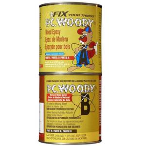 lot 4473 image: PC Products PC-Woody Wood Repair Epoxy Paste, Two-Part 96 oz in Two Cans, Tan 128336 - Retail $87
