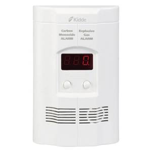 lot 4486 image: Kidde Carbon Monoxide Detector, Propane, Natural, Methane, & Explosive Gas Alarm, Plug-In Wall with 9-Volt Battery Backup, Digital LED Display - Retail $92