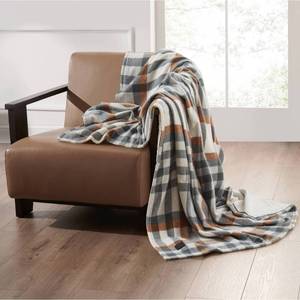 lot 4512 image: Brookstone Heated Oversized Brushed Woven Knit Throw Multi Plaid - Retail $50