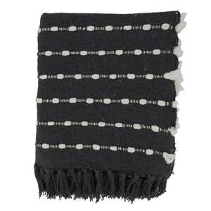 lot 4548 image: 50x60 Dual-Tone Striped Throw Blanket Black - Saro Lifestyle Modern Lightweight Cotton & Acrylic, Machine Washable - Retail $60