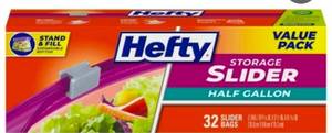 lot 4560 image: Hefty Slider Half Gallon Food Storage Bags, 32 Count