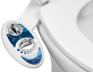 lot 4564 image: LUXE Bidet NEO 120 - Single Nozzle, Self-Cleaning, Non-Electric Bidet Attachment for Toilet Seat, Adjustable Water Pressure, Rear Wash (Blue) - Retail $34