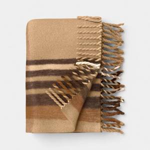lot 4566 image: Woven Plaid Throw Blanket Tan - Threshold - Retail $35