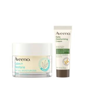 lot 4570 image: Aveeno Sensitive Skin Moisturizer Bundle, Calm  Restore Oat Gel Facial Moisturizer, 1.7 oz, &amp Trial Size Daily Moisturizing Cream  Prebiotic Oat, 0.5 oz, Fragrance-Free, Two Items