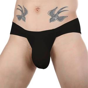lot 4589 image: Evankin Mens Brief Underwear Ice Silk Sexy Low Waist Underwear U Convex Pouch Fun Bikini Underpants Breathable and Sexy Black-S