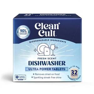 lot 4594 image: Cleancult Ultra Power Dishwasher Detergent Pods for Sparkling Streak-Free Shine, All-In-One, No Plastic Waste, 32 Count&nbsp