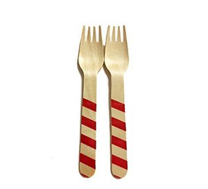 lot 4599 image: Disposable Wooden Forks with Red Stripes - Fork 158 Red Striped Pattern, 6 (Pack of 48)&nbsp