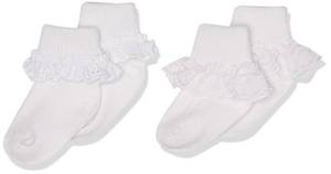 lot 4631 image: Jefferies Socks 2 Pack Eyelet Lace Trim And Lace Trim Sock - WhiteWhite, 12-24 Months&nbsp