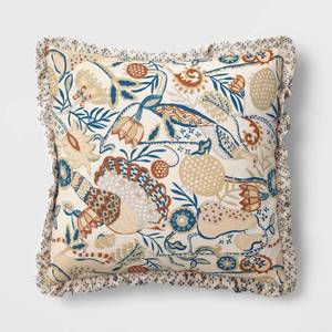 lot 4639 image: Square Bird in Nature Pillow with Printed Reverse and Ruffle Trim neutral - Threshold - Retail $30