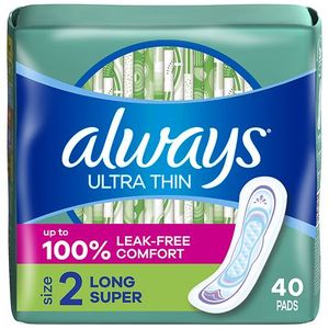 lot 4654 image: Always Ultra Thin Pads Size 2 Super Long Absorbency Unscented Without Wings - 40ct - Retail $81