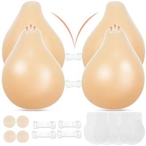 lot 4663 image: LEFRECO Sticky Bra Push Up 2 Pairs, Nipple Covers for Women Silicone Adhesive Bra Pasties Nude Large&nbsp