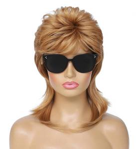 lot 4665 image: Airhostess Womens Mullet Wig 80s 90s Retro Style Shaggy Layered Wig for Costume Party, Halloween, Daily Use(Strawberry Blonde) - Retail $13