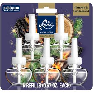 lot 4670 image: Glade PlugIns Refills Air Freshener, Embers &amp Sandalwood, Scented and Essential Oils for Home and Bathroom, 0.67 Fl Oz, 5 Count&nbsp