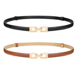 lot 4672 image: WERFORU Women 2 Pack Skinny Belt for Dress,Thin Waist Belt Adjustable Leather Belt with Gold Buckle blackbrown&nbsp