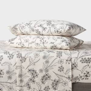 lot 4686 image: Standard Easy Care Cotton Blend Sateen Pillowcase Gray Floral - Room Essentials 225 Thread Count, Botanical Design, 2-Pack&nbsp