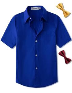 lot 4717 image: Aimehonpe Boys Short Sleeve Cotton Dress Shirt and Bow Tie Formal Uniform Solid Button-Down Shirts, RoyalBlue, Small&nbsp