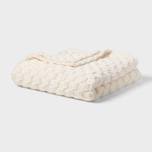 lot 4739 image: FullQueen Checkered Jacquard Plush Blanket Blanket Ivory - Room Essentials&nbsp