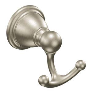 lot 4746 image: Moen YB2203BN Brantford Traditional Double Robe or Towel Hook for Kitchen or Bathroom, Brushed Nickel&nbsp