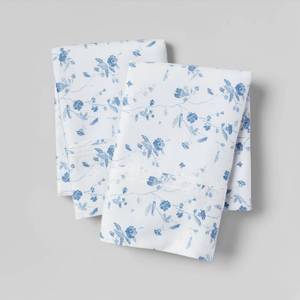 lot 4792 image: Standard Printed Performance 400 Thread Count Pillowcase Set WhiteBlue Floral - Threshold Cotton Sateen, OEKO-TEX Certified, Set of 2&nbsp